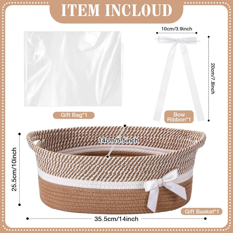 Colingmill Valentine Woven Gift Basket Empty with Ribbons Bow Tie and Bag, Valentine's Day Empty Decorative Chest Box, Woven Rope Storage with Handles Home Decor(14 x 10 x 5.5 Inch,Khaki White) - Image 3